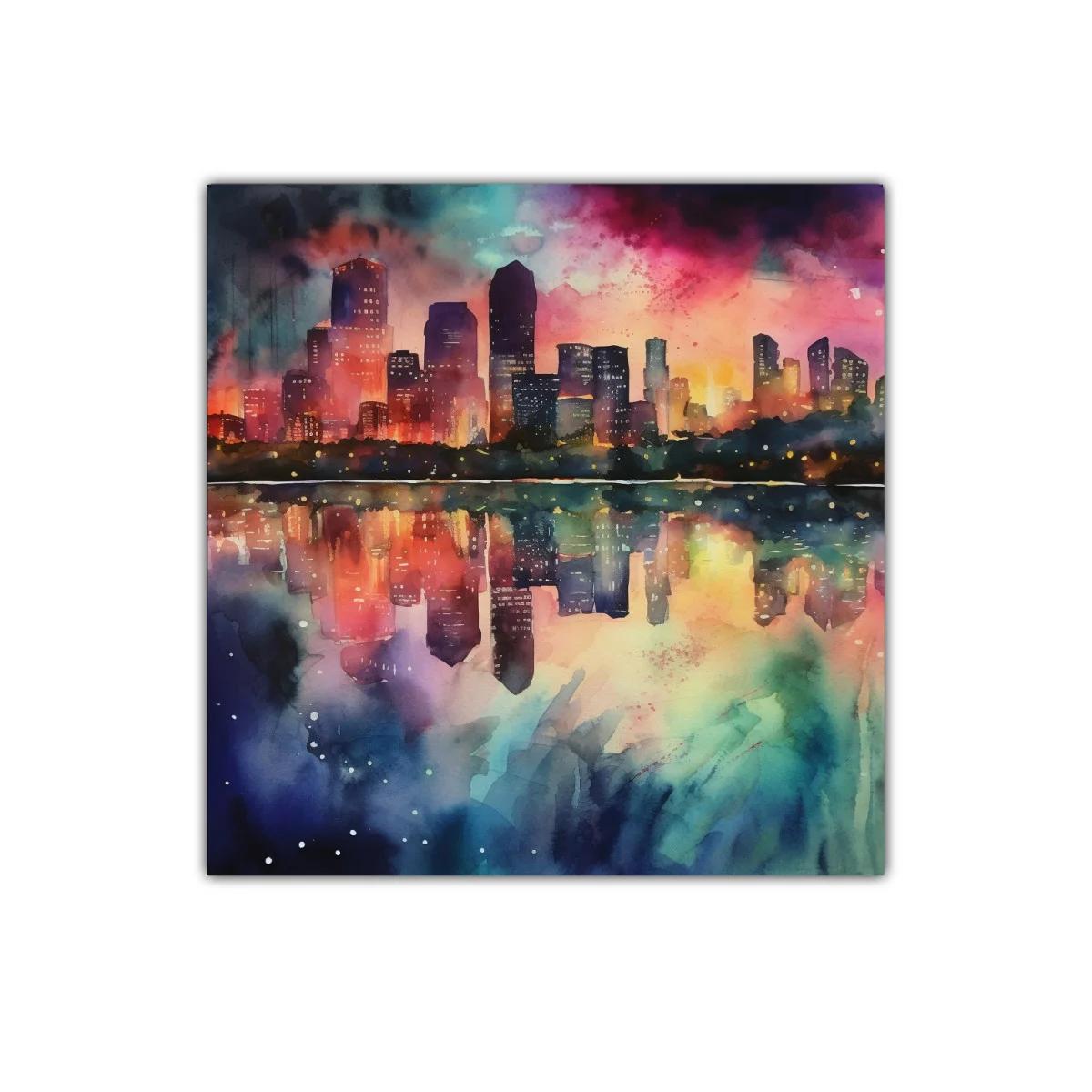 Atardecer urbano con reflejos vibrantes y luz cálida