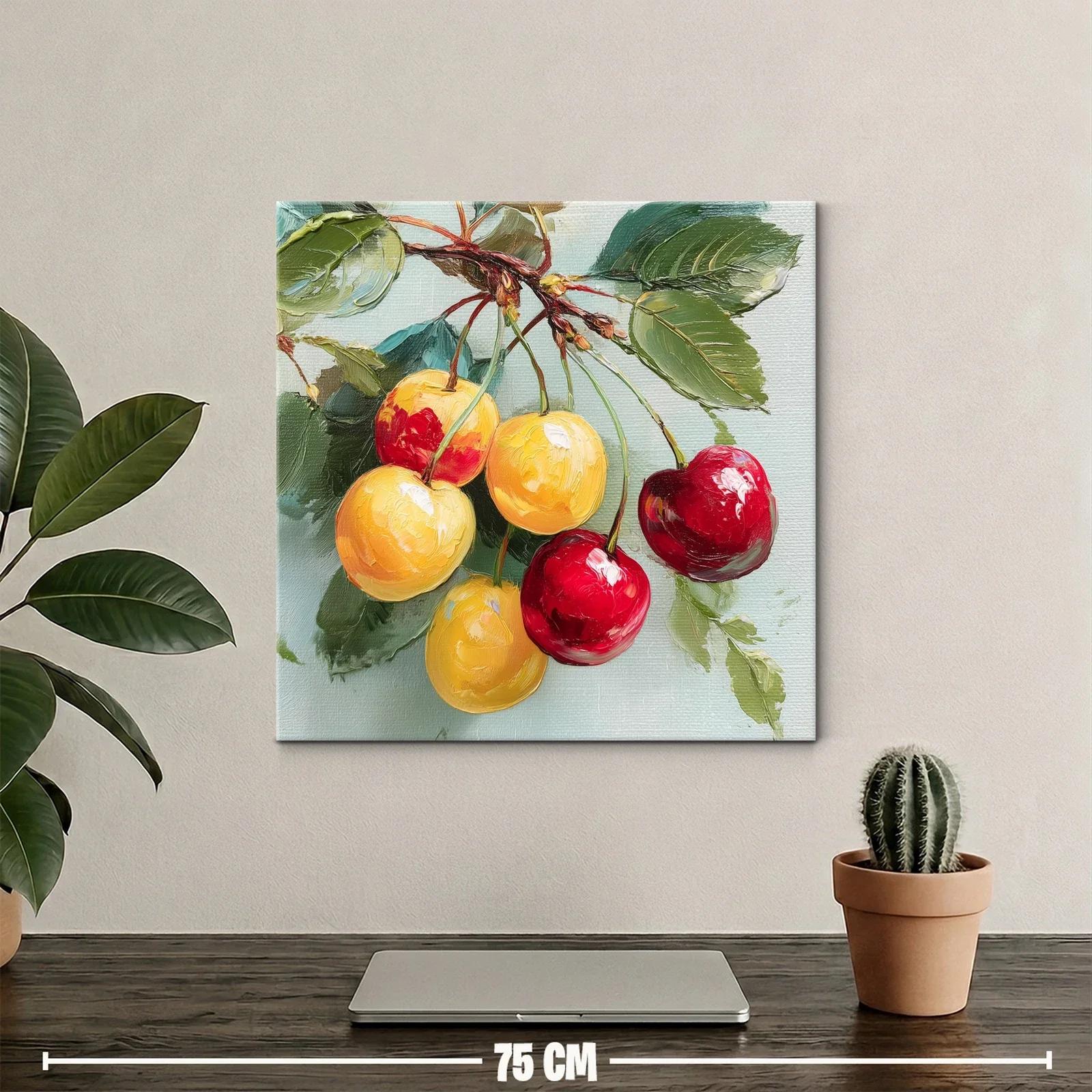 Cherries in Vibrant Red and Yellow on Soft Green Background — miniatura 2