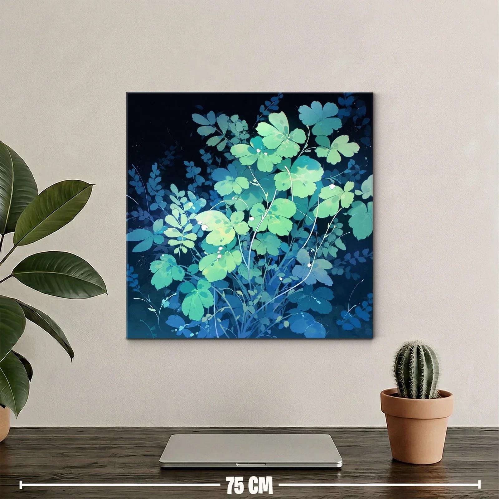 Cuadro con delicadas hojas verdes y fondo azul oscuro — miniatura 2