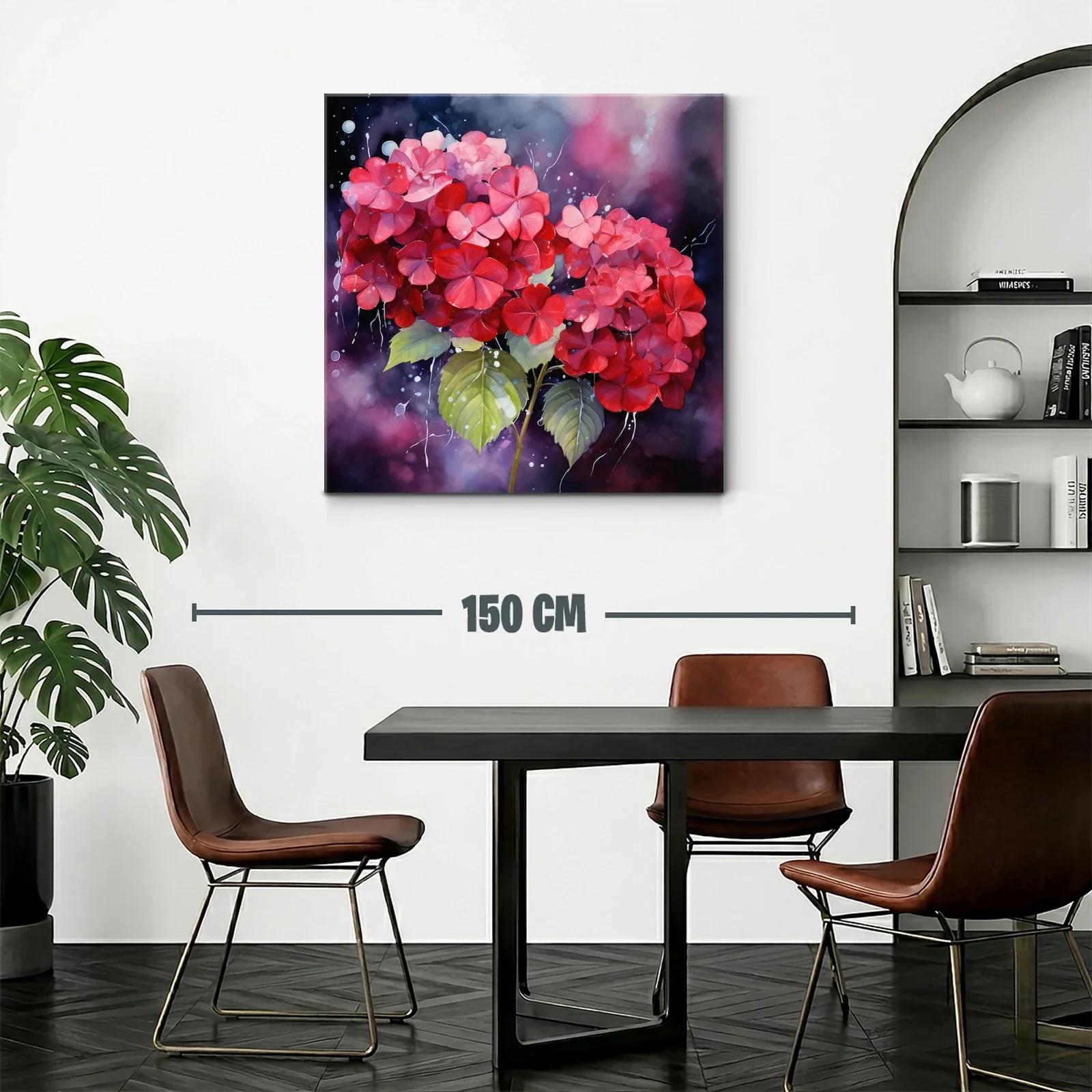 Vibrante cuadro con hortensias en tonos rojos y rosas — miniatura 2