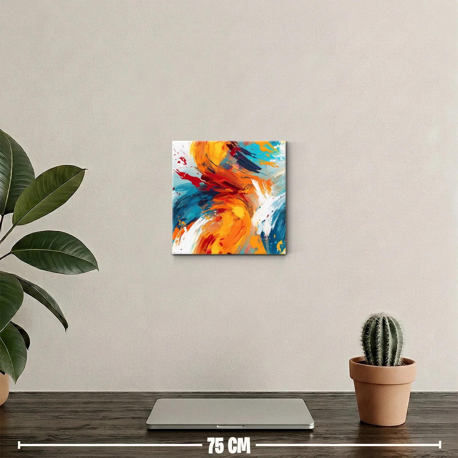 Cuadro abstracto vibrante con explosión de colores cálidos y fríos — miniatura 2