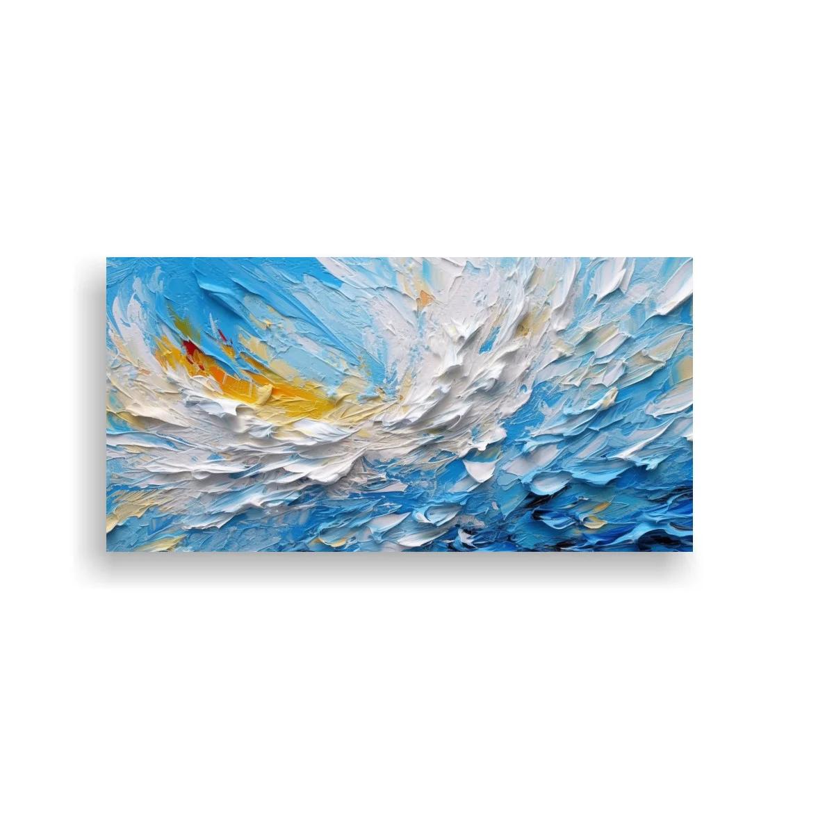 Cuadro olas abstractas con pinceladas texturizadas y toques amarillos