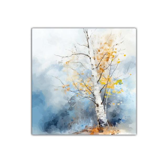 Cuadro decorativo de árbol en tonos otoñales y azulados