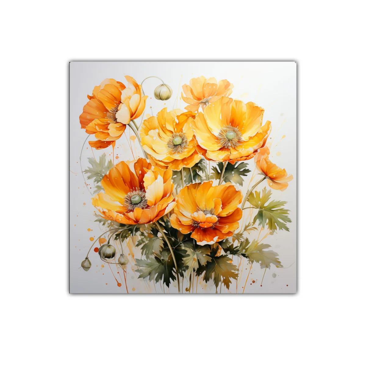 Cuadro decorativo con ramo de flores naranjas vibrantes