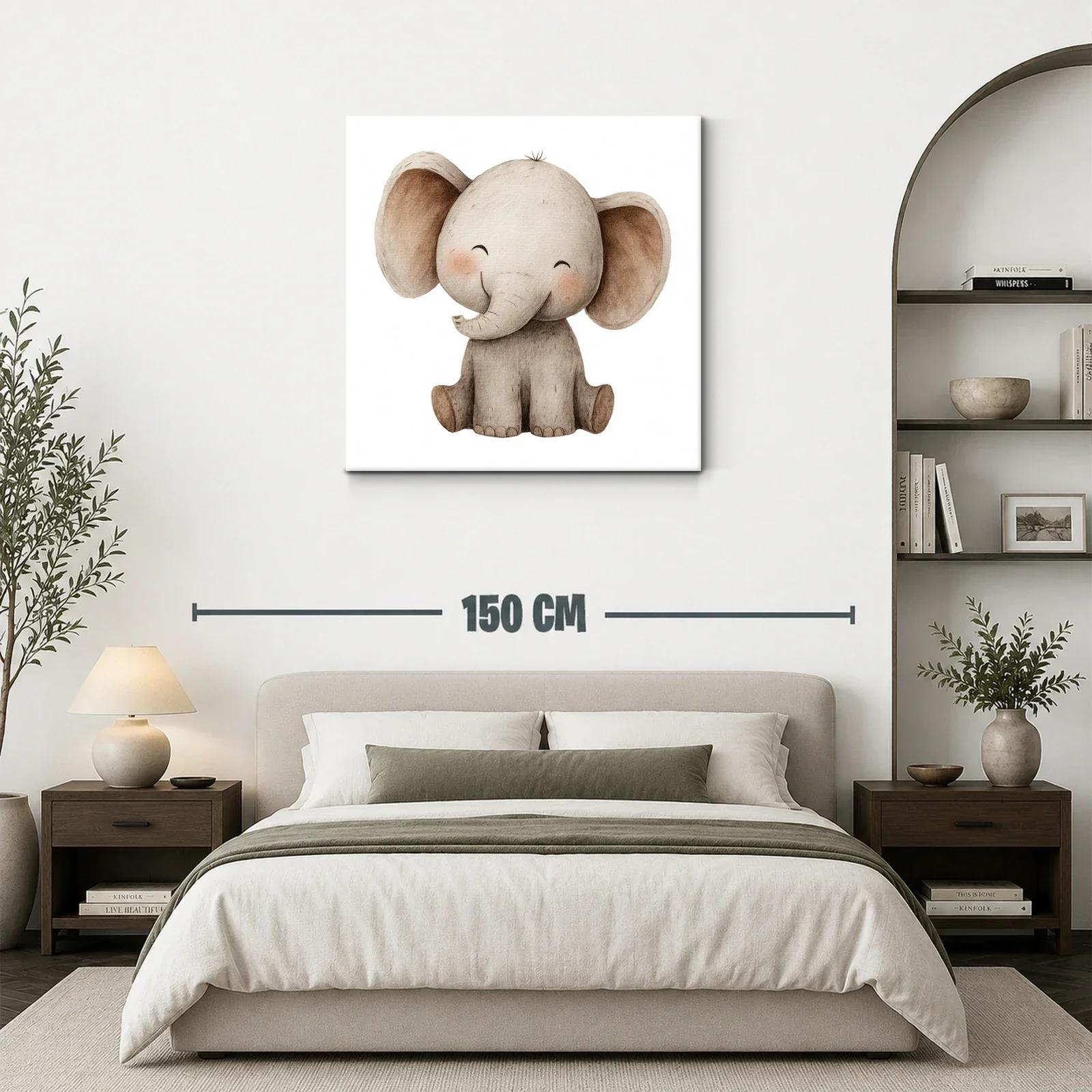 Cuadro infantil elefante adorable con tonos neutros suaves — miniatura 3