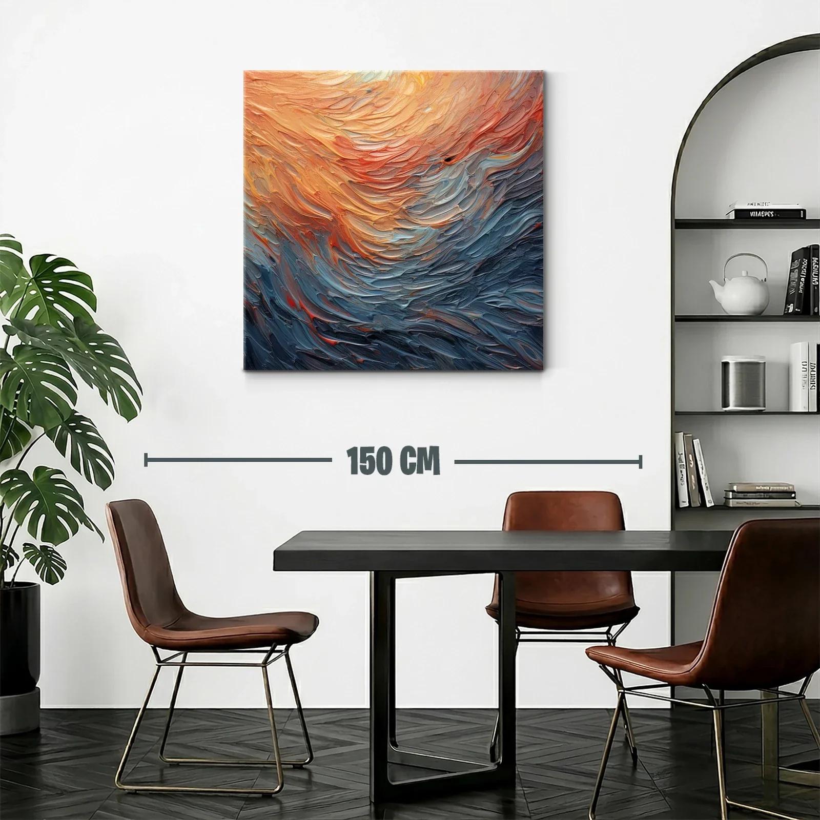Cuadro abstracto con tonos cálidos y fríos en movimiento — miniatura 2