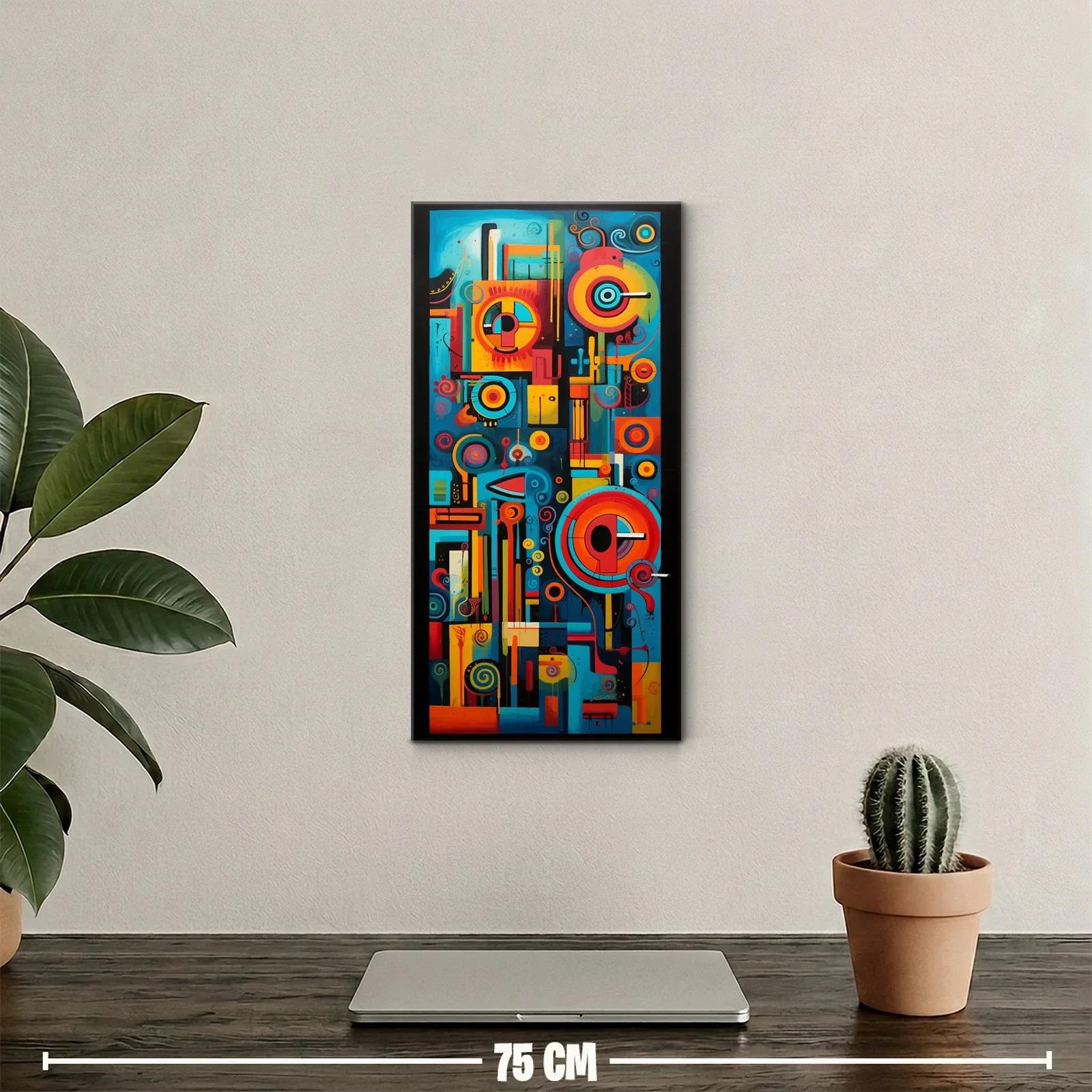 Cuadro abstracto de círculos concéntricos y barras en tonos retro — miniatura 2
