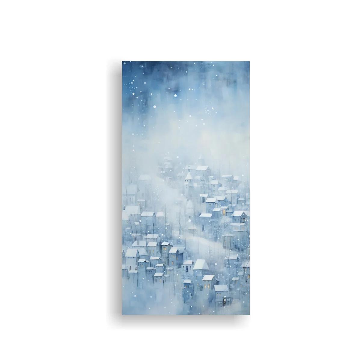 Cuadro pueblo nevado con techos blancos