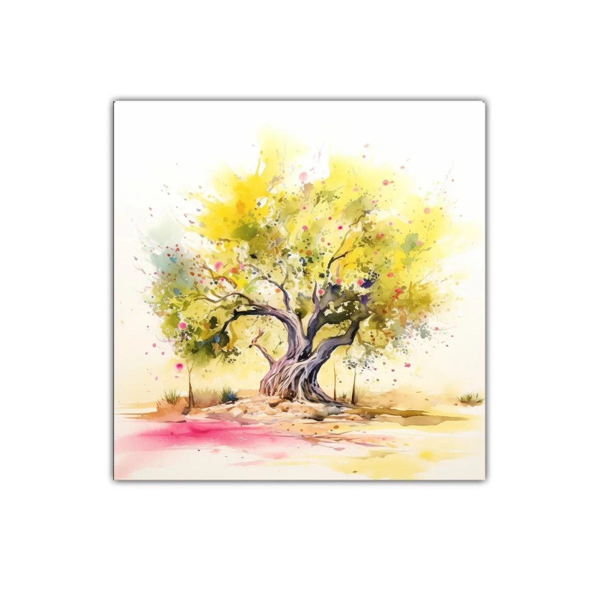 Árbol con follaje amarillo en acuarela vibrante
