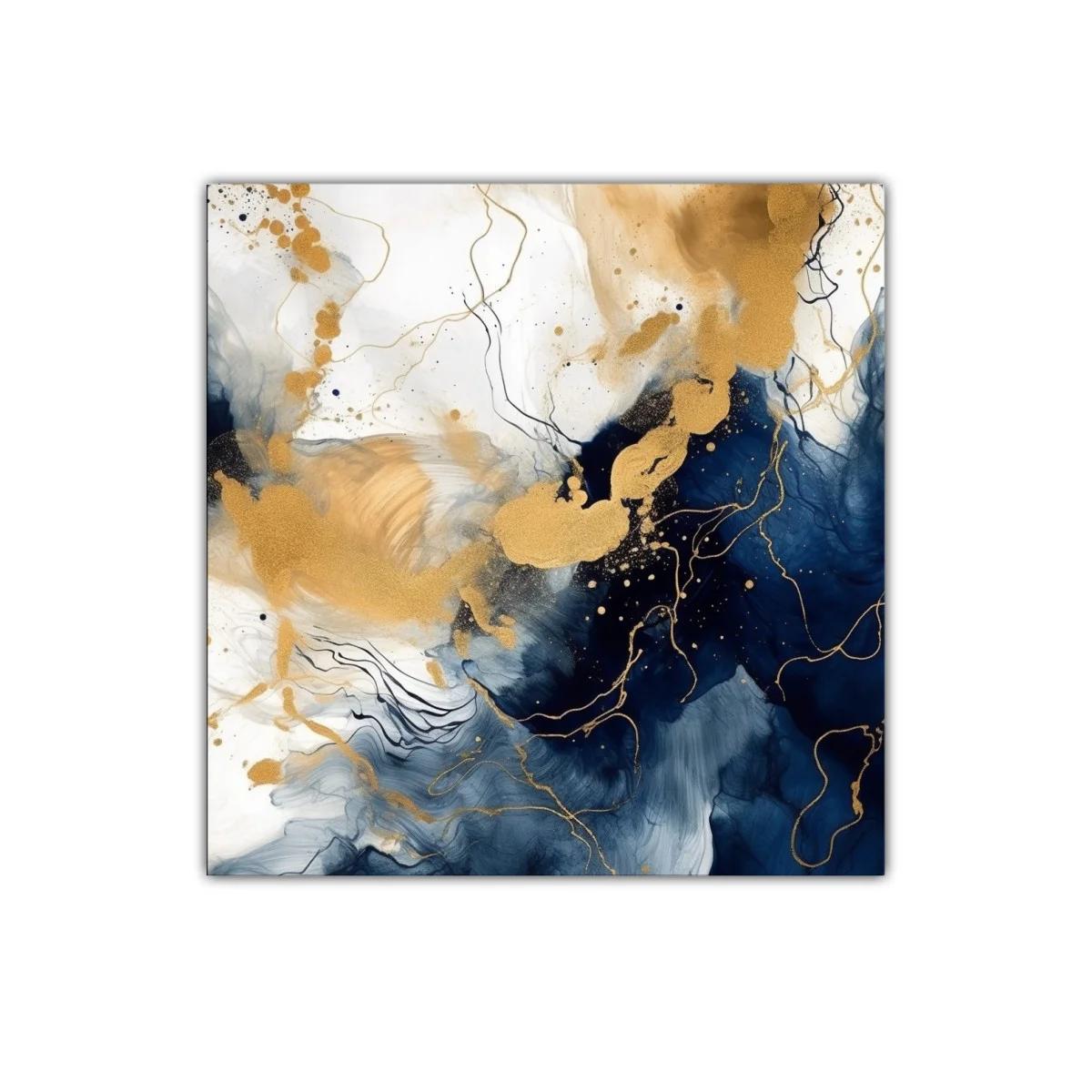 Cuadro abstracto tonos dorados y azul marino elegante — miniatura 1