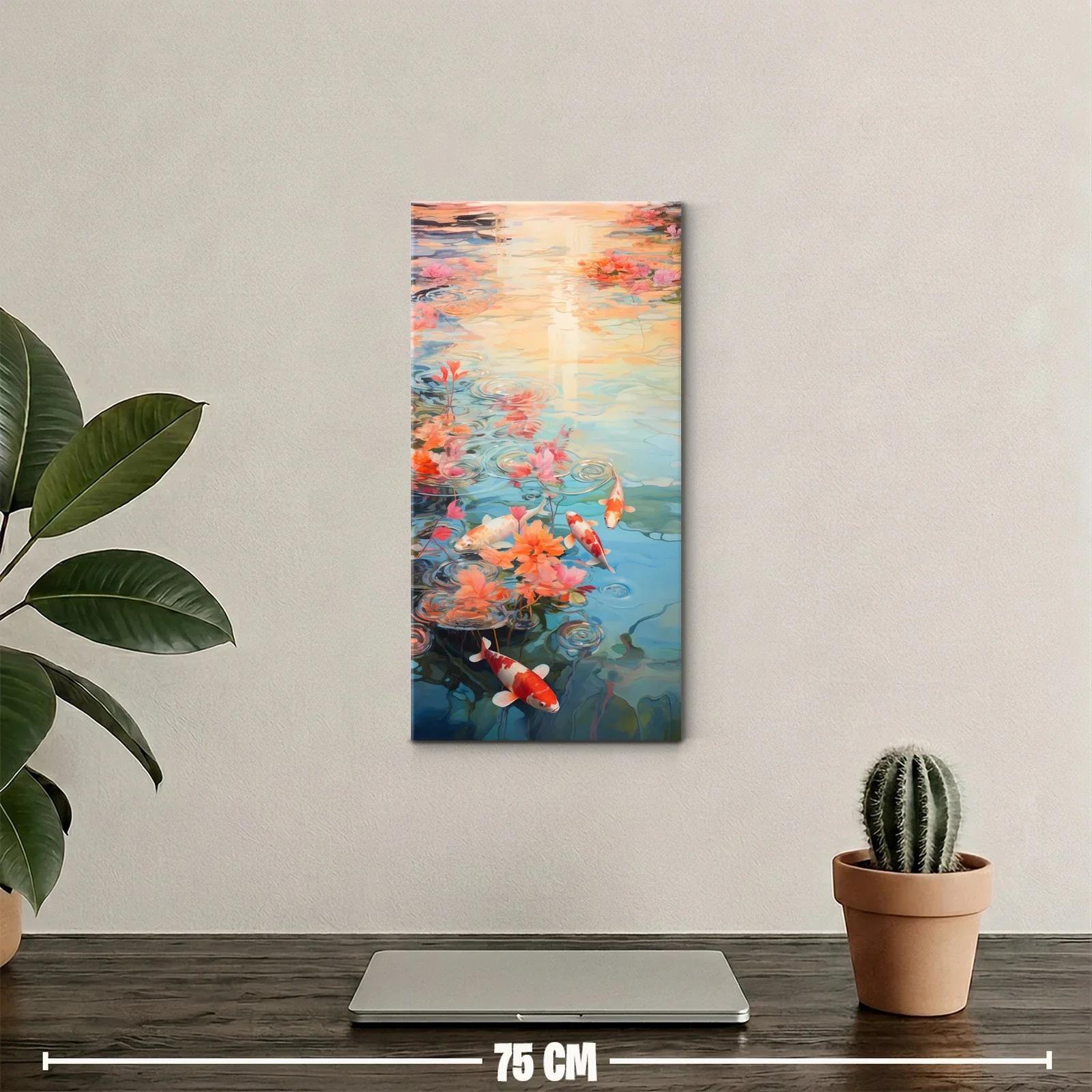 Cuadro peces koi naranjas y blancos con reflejos suaves — miniatura 2