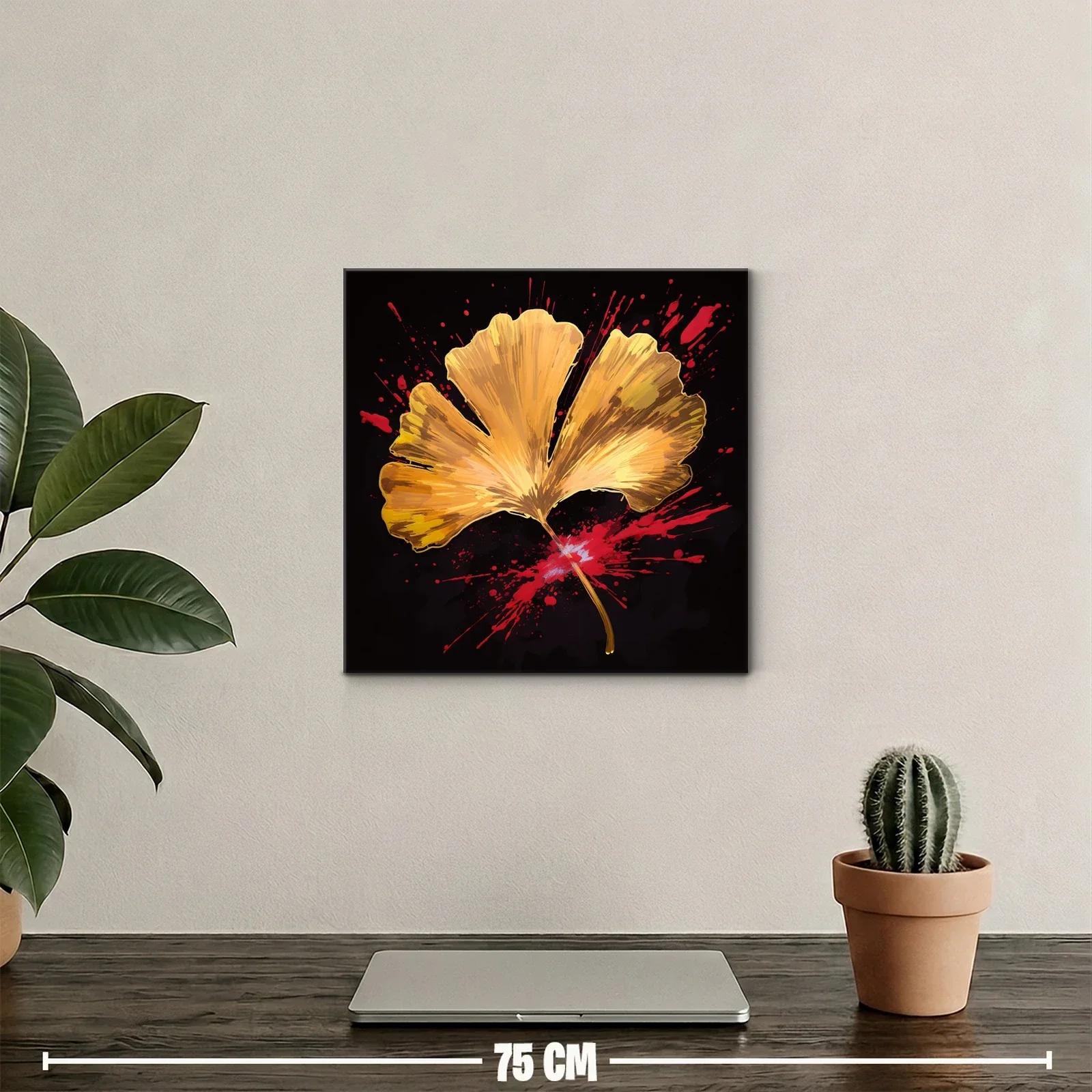 Hoja Dorada con Estallido de Rojo sobre Fondo Negro — miniatura 2