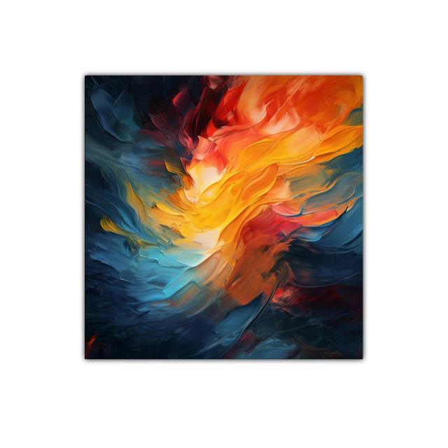 Cuadro abstracto con explosión de colores cálidos y fríos