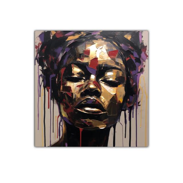 Retrato vibrante con toques metálicos y colores intensos