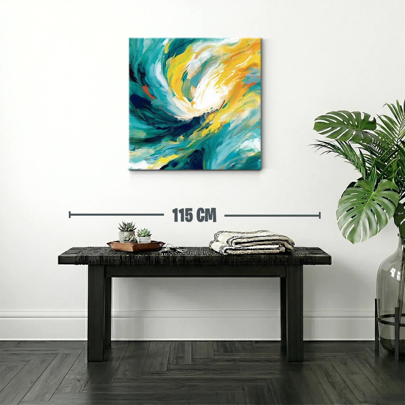 Cuadro abstracto con vibrantes tonos turquesa y amarillo — miniatura 2