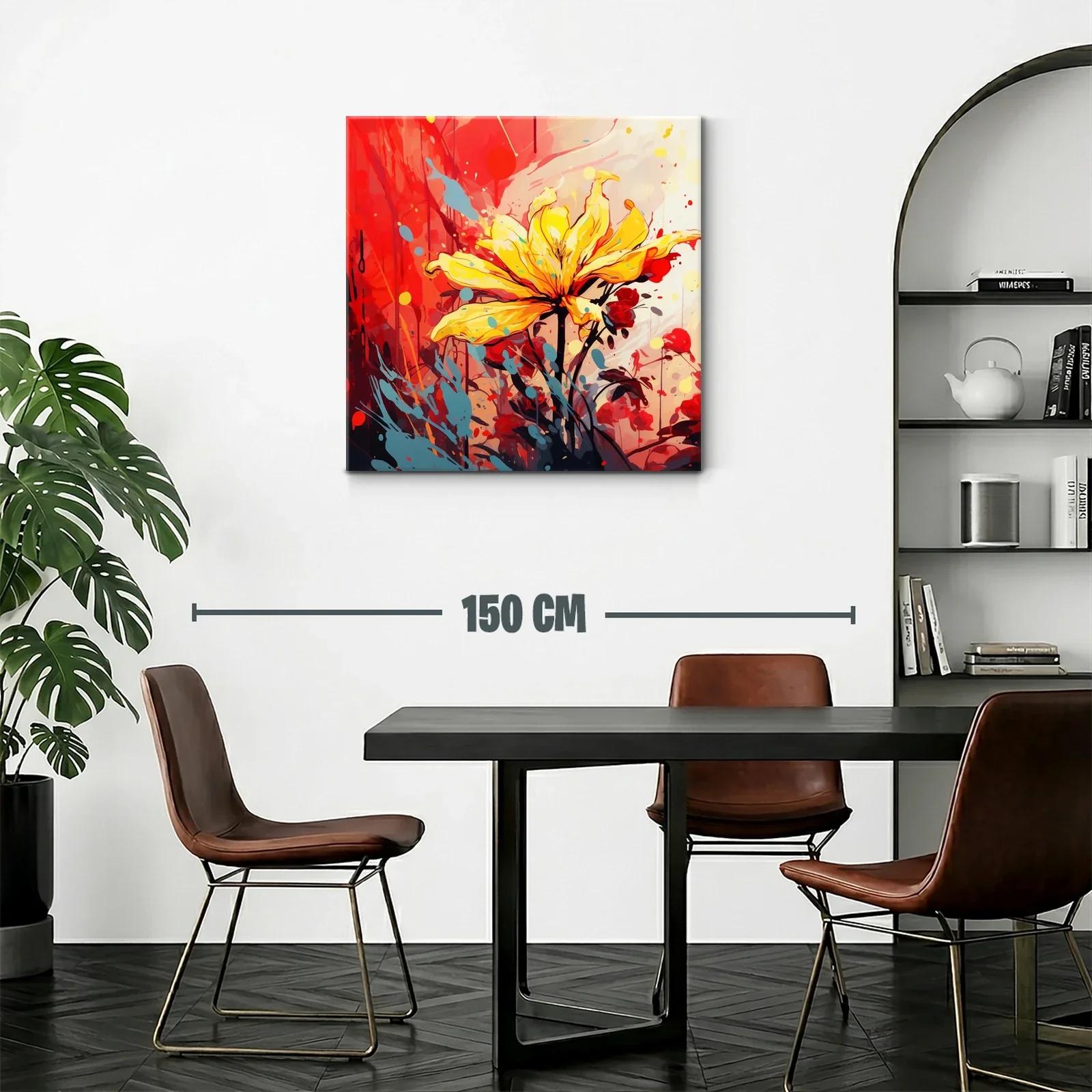 Flor amarilla vibrante con fondo rojo y azul moderno — miniatura 2