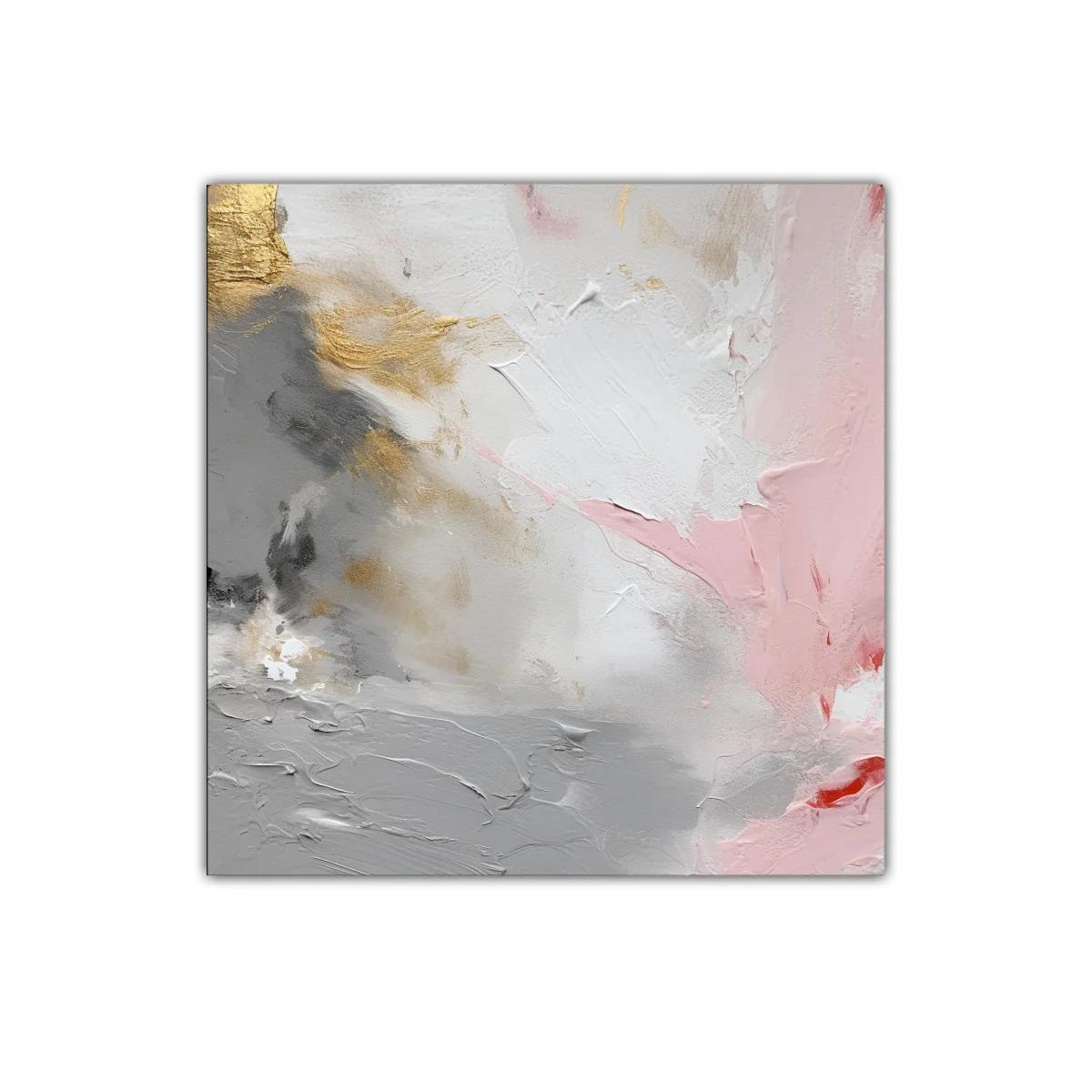 Cuadro abstracto en tonos rosas dorados y grises suaves — miniatura 1
