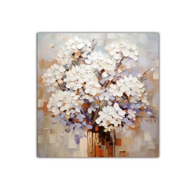 Cuadro moderno con ramo de flores blancas y tonos cálidos