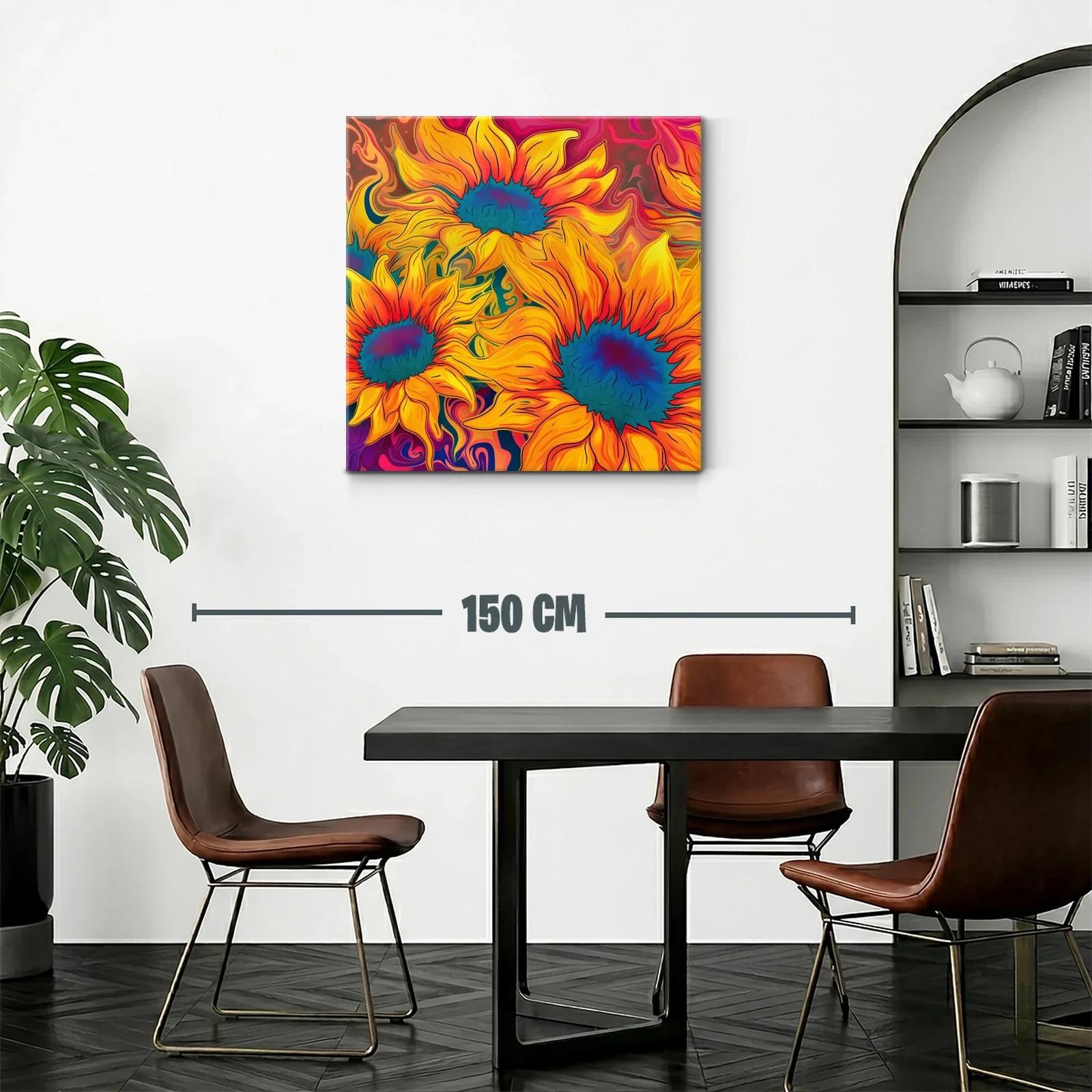 Cuadro vibrante con girasoles en tonos cálidos y contrastes azules — miniatura 2