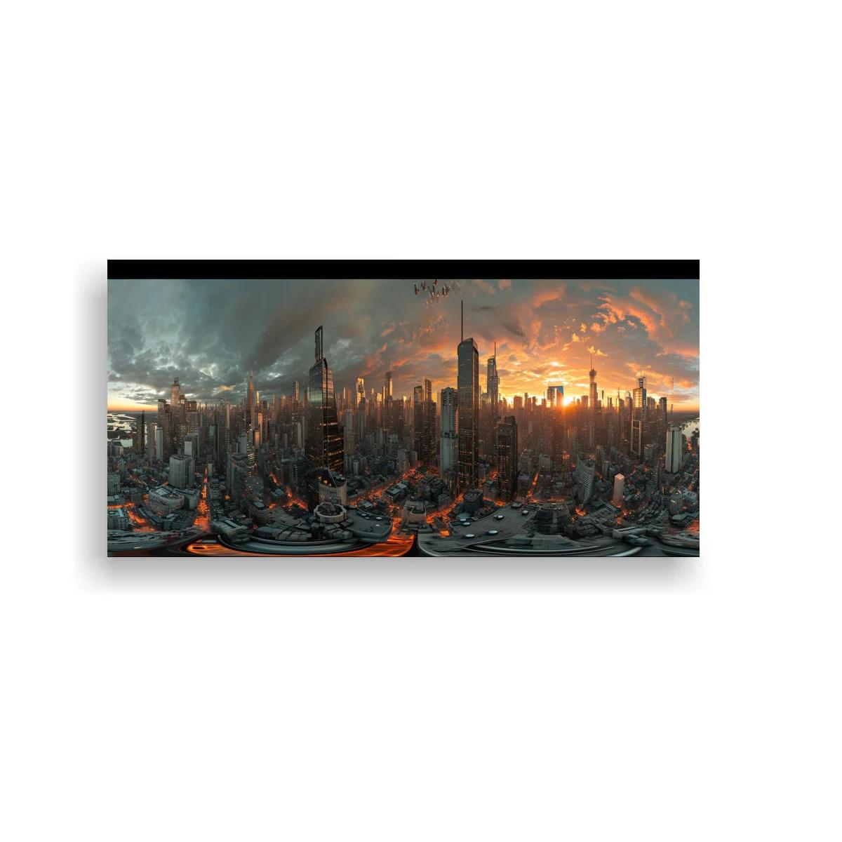 Cuadro skyline futurista al atardecer con avenidas sinuosas — imagen principal
