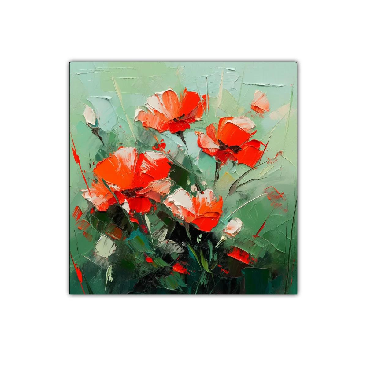 Cuadro decorativo con flores rojas en fondo verde — imagen principal