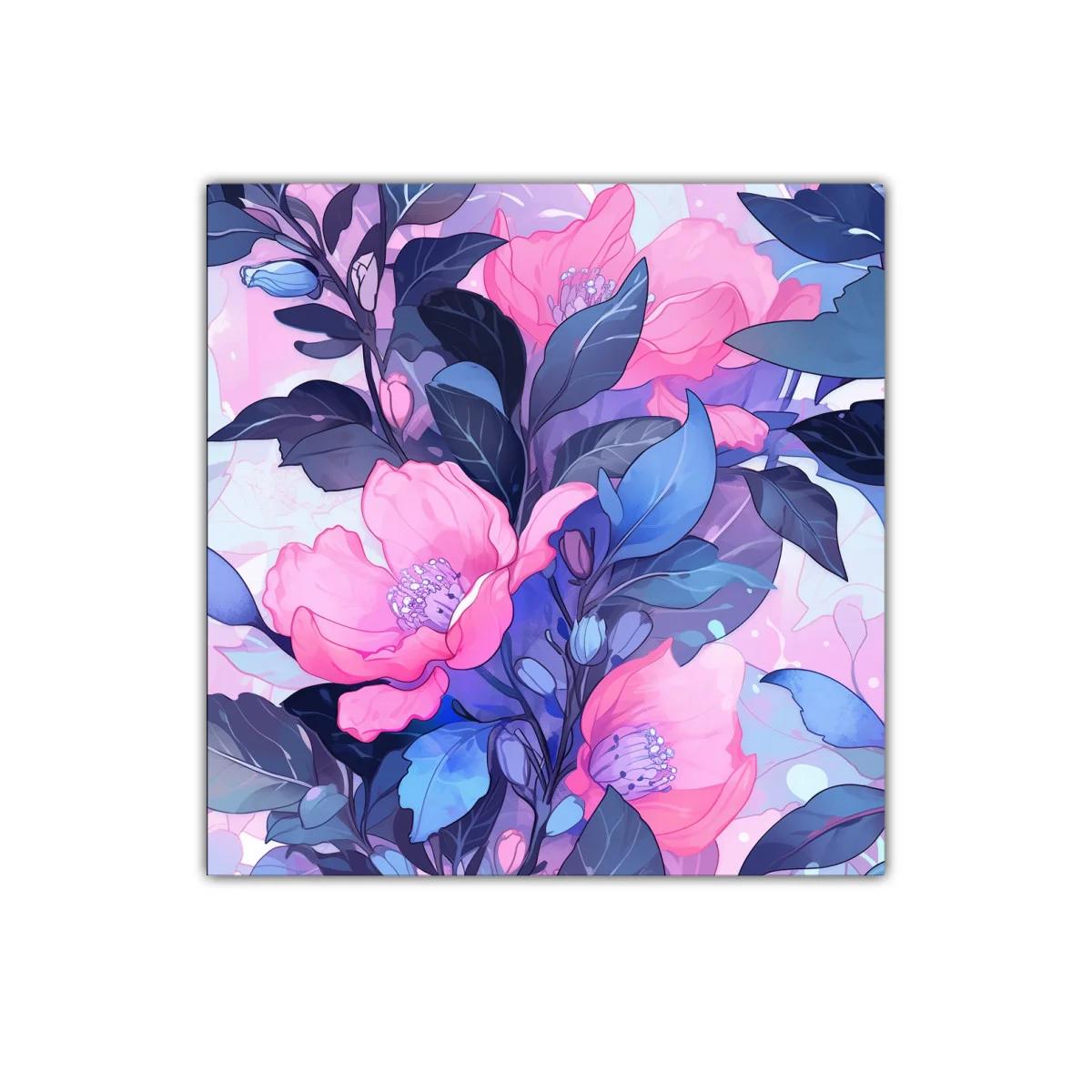 Cuadro floral con vibrantes tonos rosa y azul para decorar — imagen principal