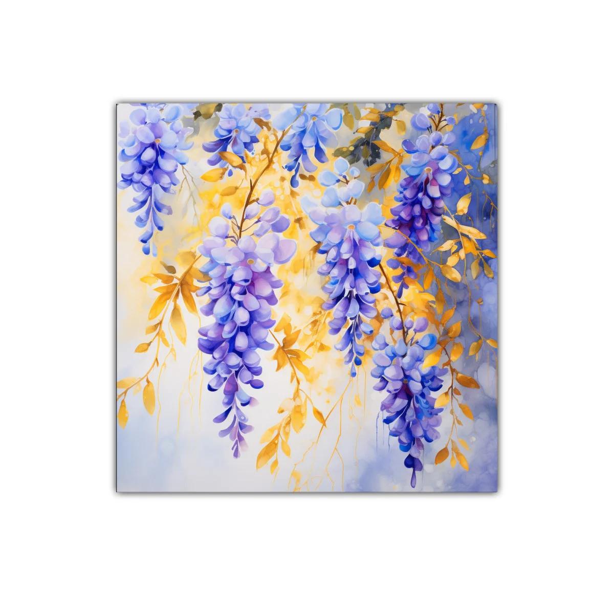 Cuadro decorativo con flores en tonos lavanda y dorado — imagen principal