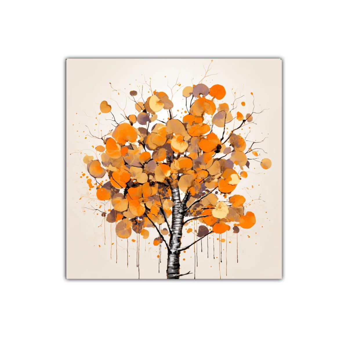 Cuadro árbol con hojas en tonos cálidos y ocre