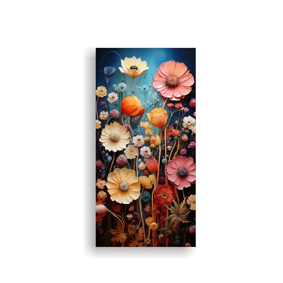 Cuadro ramo de flores silvestres en tonos rosa crema y naranja