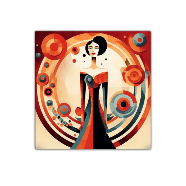 Retrato estilizado de mujer con formas geométricas vibrantes