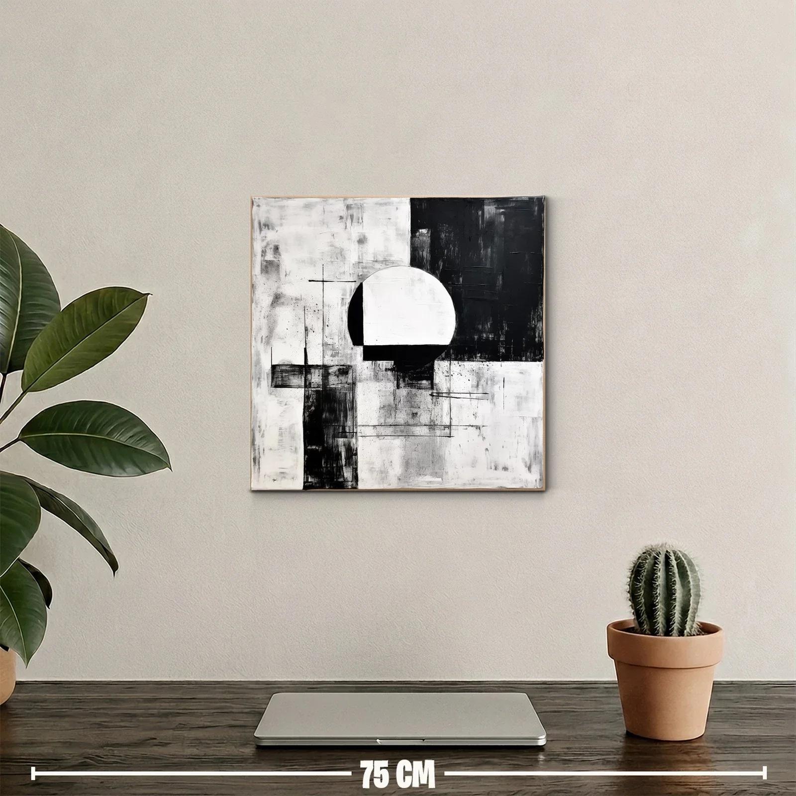 Cuadro abstracto en blanco y negro con formas geométricas — miniatura 2