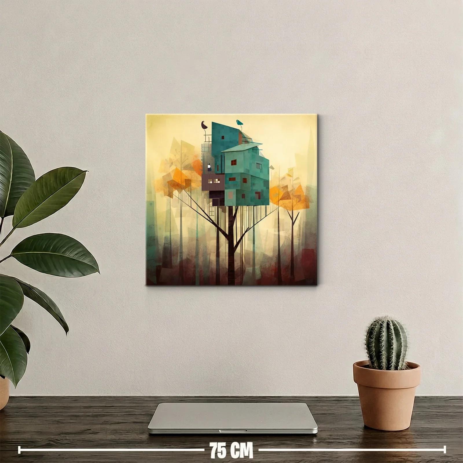 Casa en el Árbol con Aves en Bosque Abstracto — miniatura 2