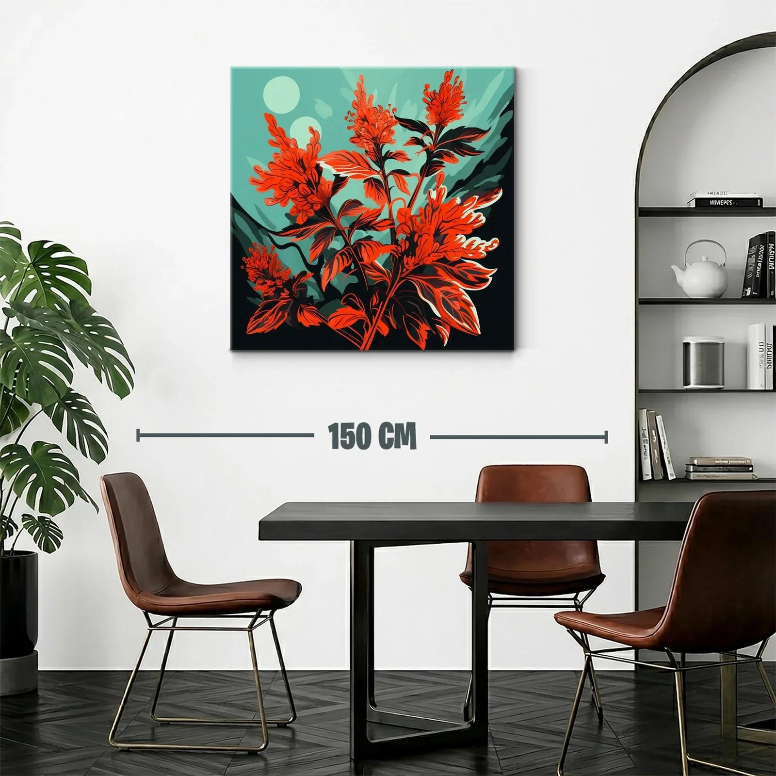 Cuadro floral vibrante con tonos rojos y verdes intensos — miniatura 2