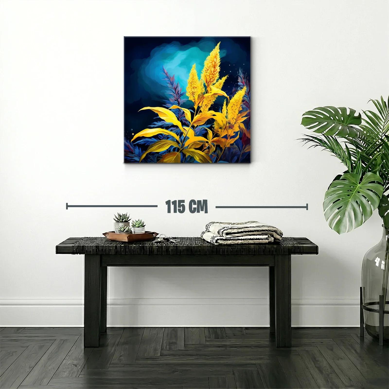 Cuadro con Flores Amarillas y Fondo Azul Intenso — miniatura 2