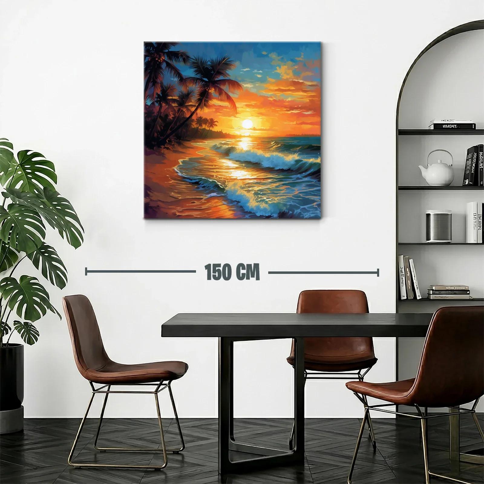 Atardecer tropical con palmeras y olas en la playa — miniatura 2