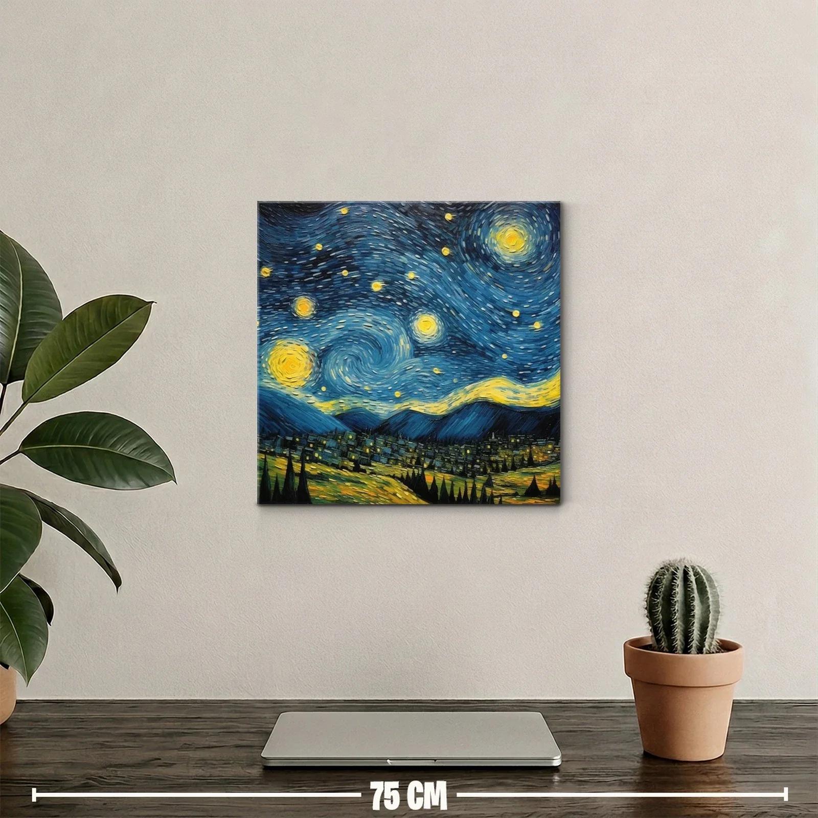 Cielo Nocturno Estrellado con Pueblo y Montañas — miniatura 2