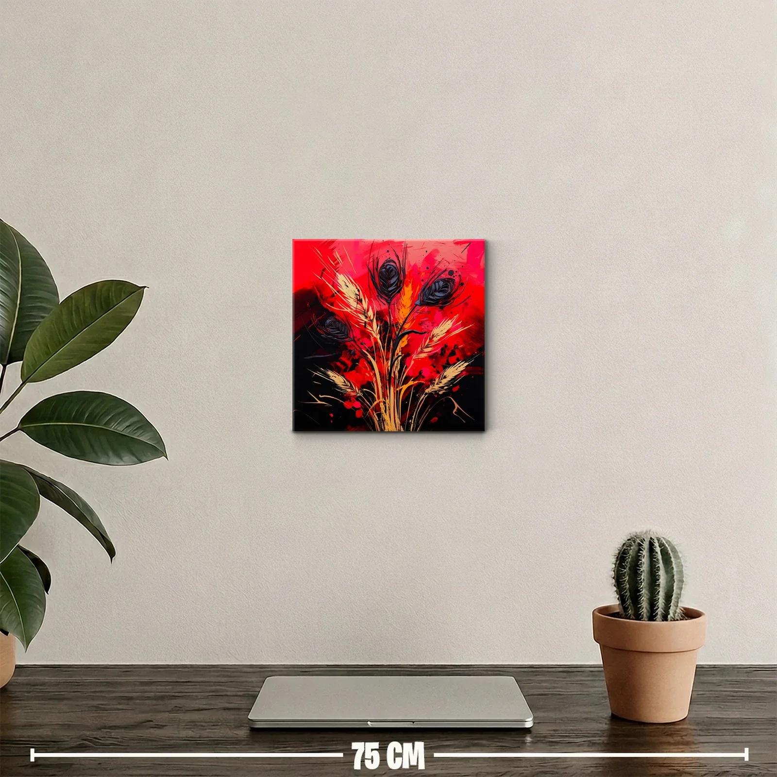 Composición abstracta con flores negras y fondo rojo intenso — miniatura 2