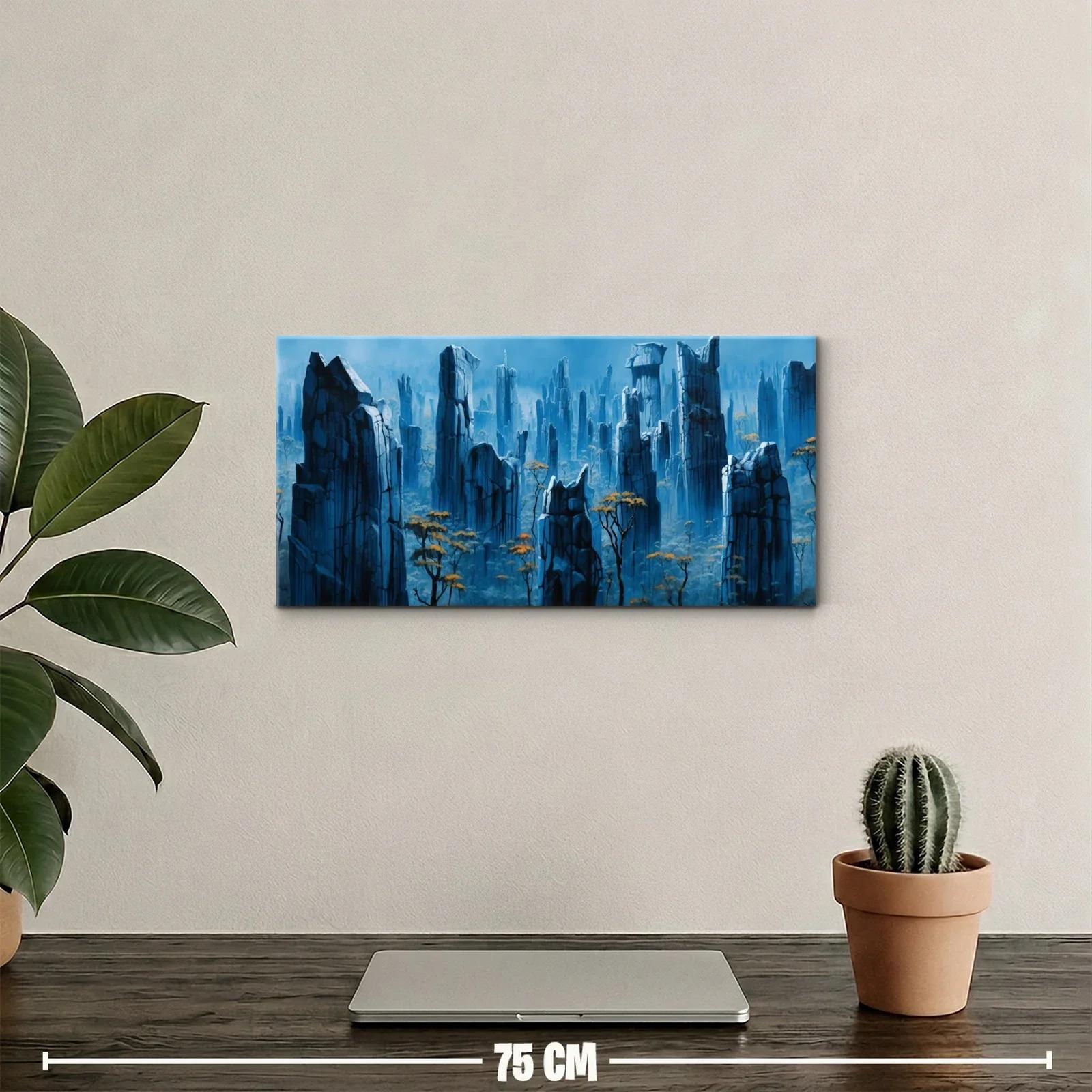Cuadro paisaje de agujas rocosas con bruma azulada — miniatura 2