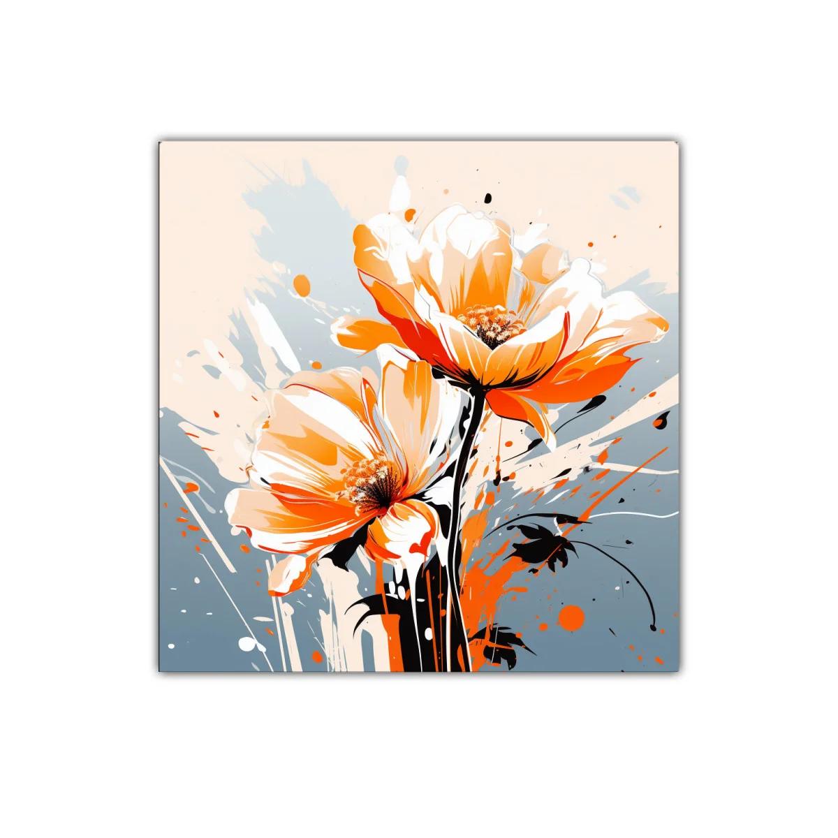 Cuadro decorativo con flores naranja y blanco vibrantes — imagen principal