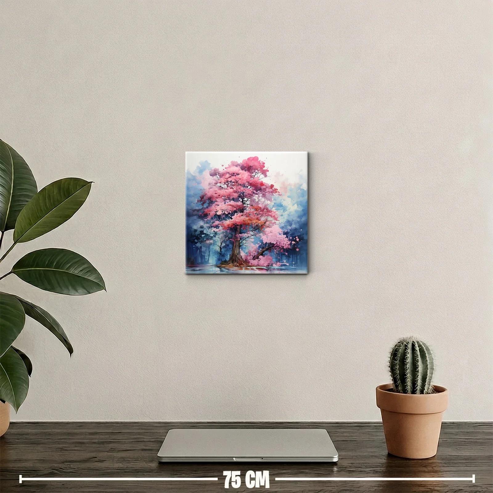 Árbol con flores en tonos rosas y fondo azul etéreo — miniatura 2
