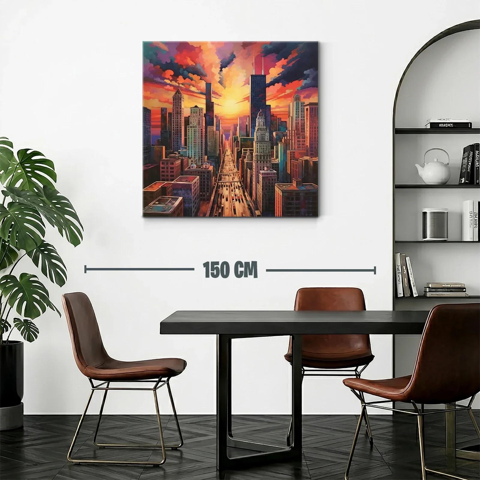 Atardecer vibrante en ciudad urbana con rascacielos — miniatura 2