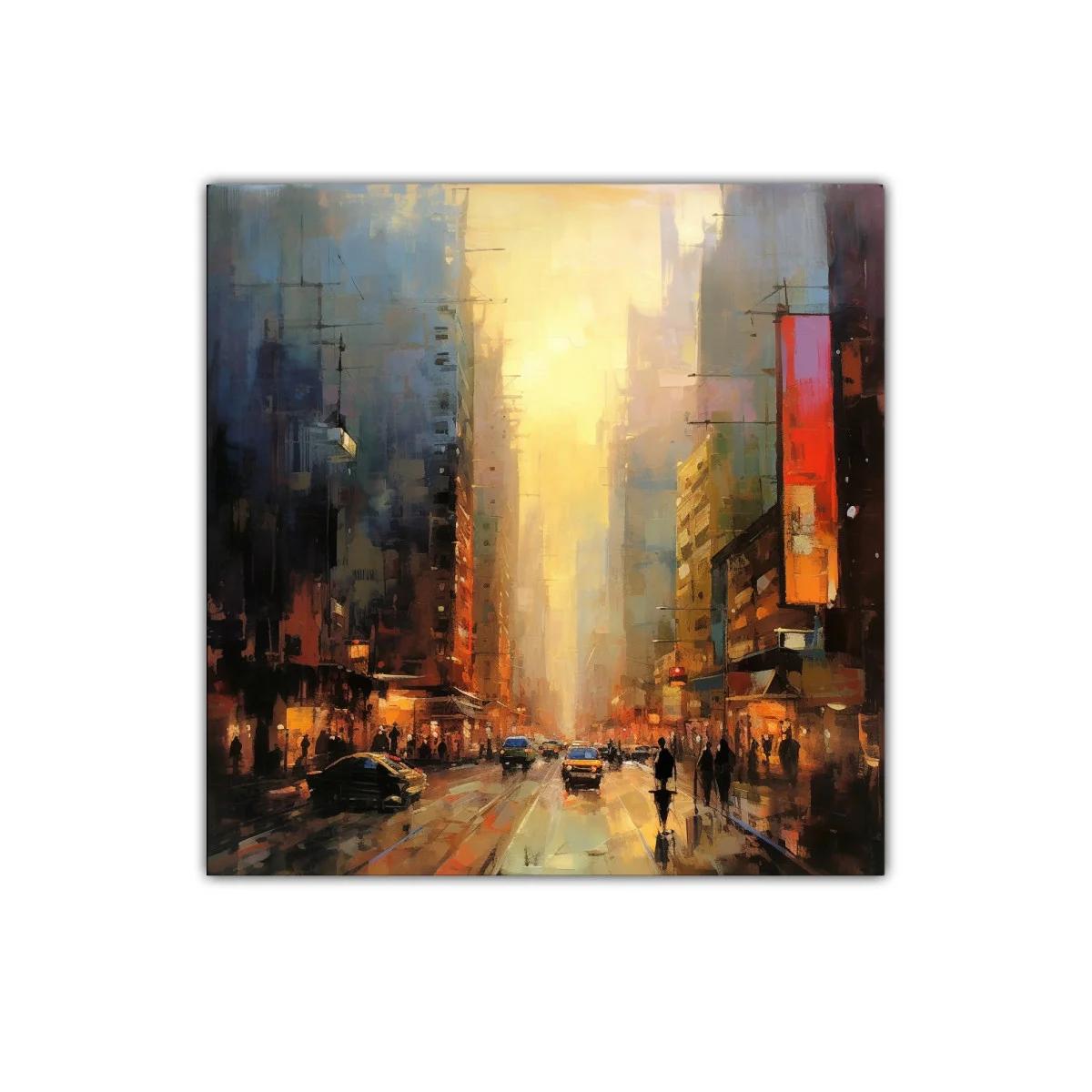 Atardecer urbano con luces cálidas en ciudad vibrante — imagen principal