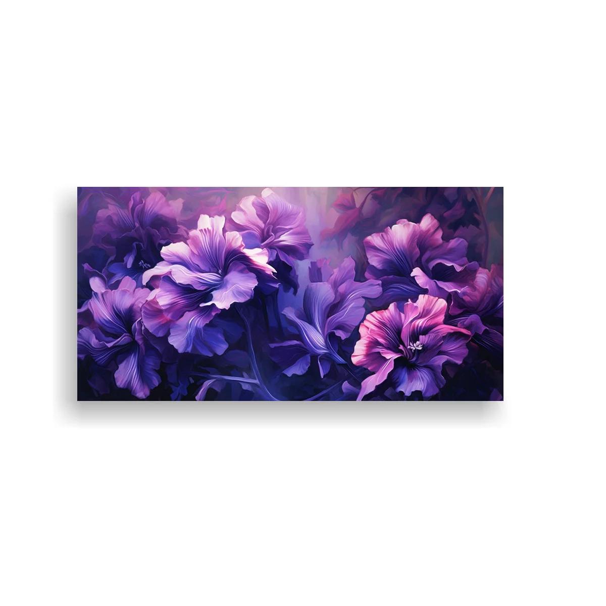 Cuadro petunias moradas con flores superpuestas