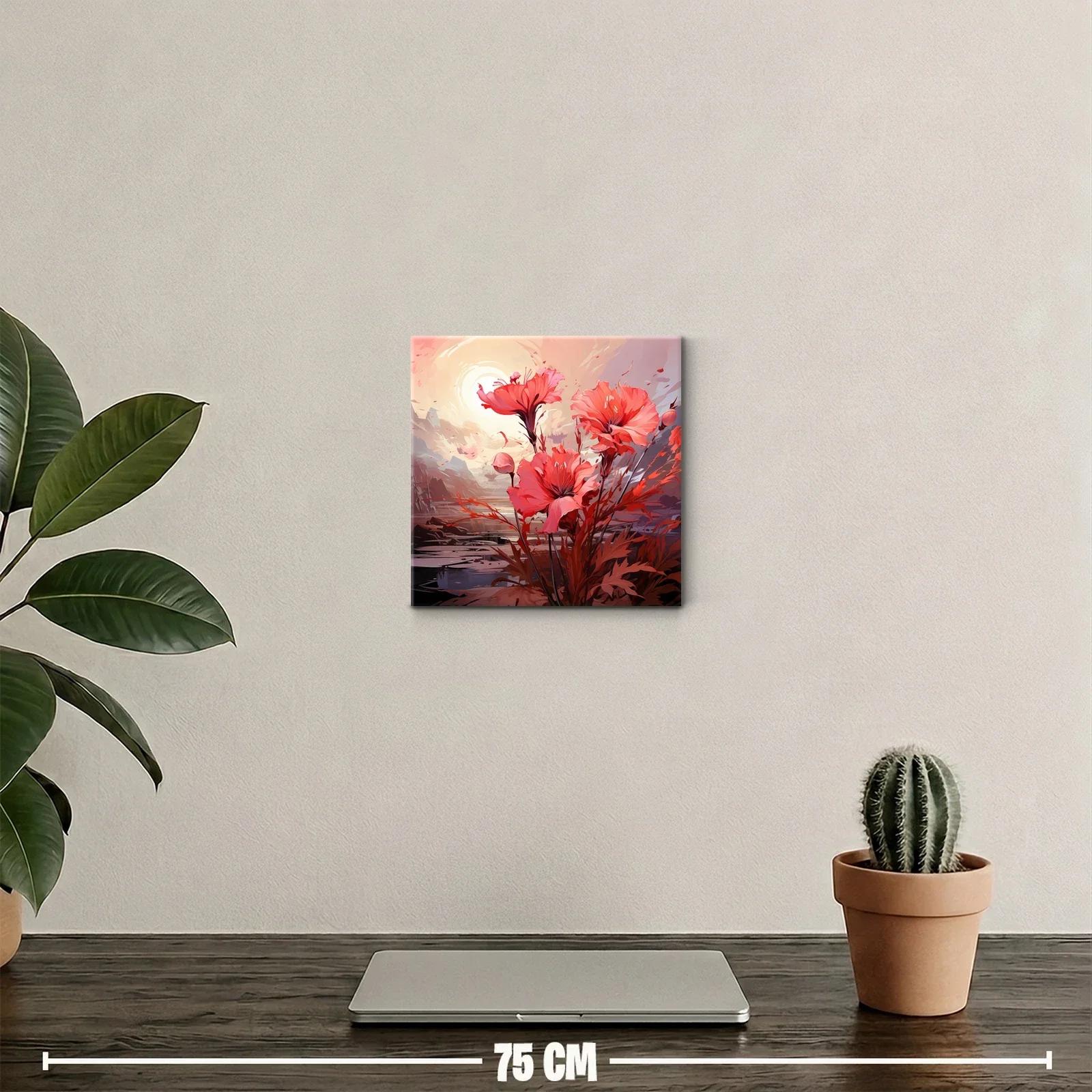 Cuadro floral con vibrantes tonos rojos y atardecer suave — miniatura 2
