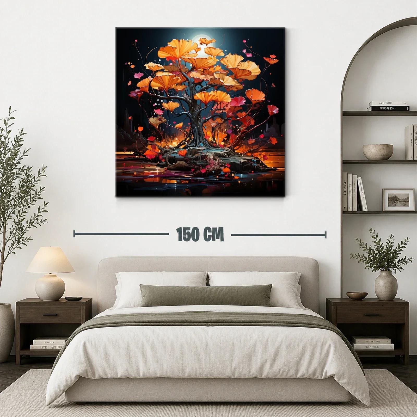 Árbol de flores naranjas con luz de luna brillante — miniatura 3