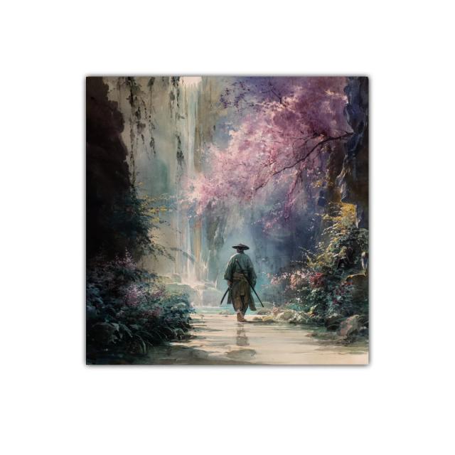 Caminante solitario en bosque de cerezos en flor