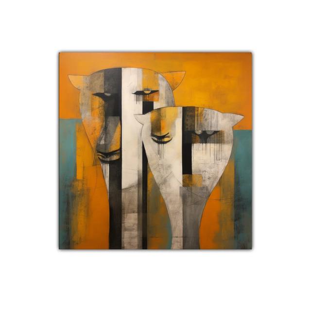 Cuadro decorativo con figuras abstractas y tonos cálidos
