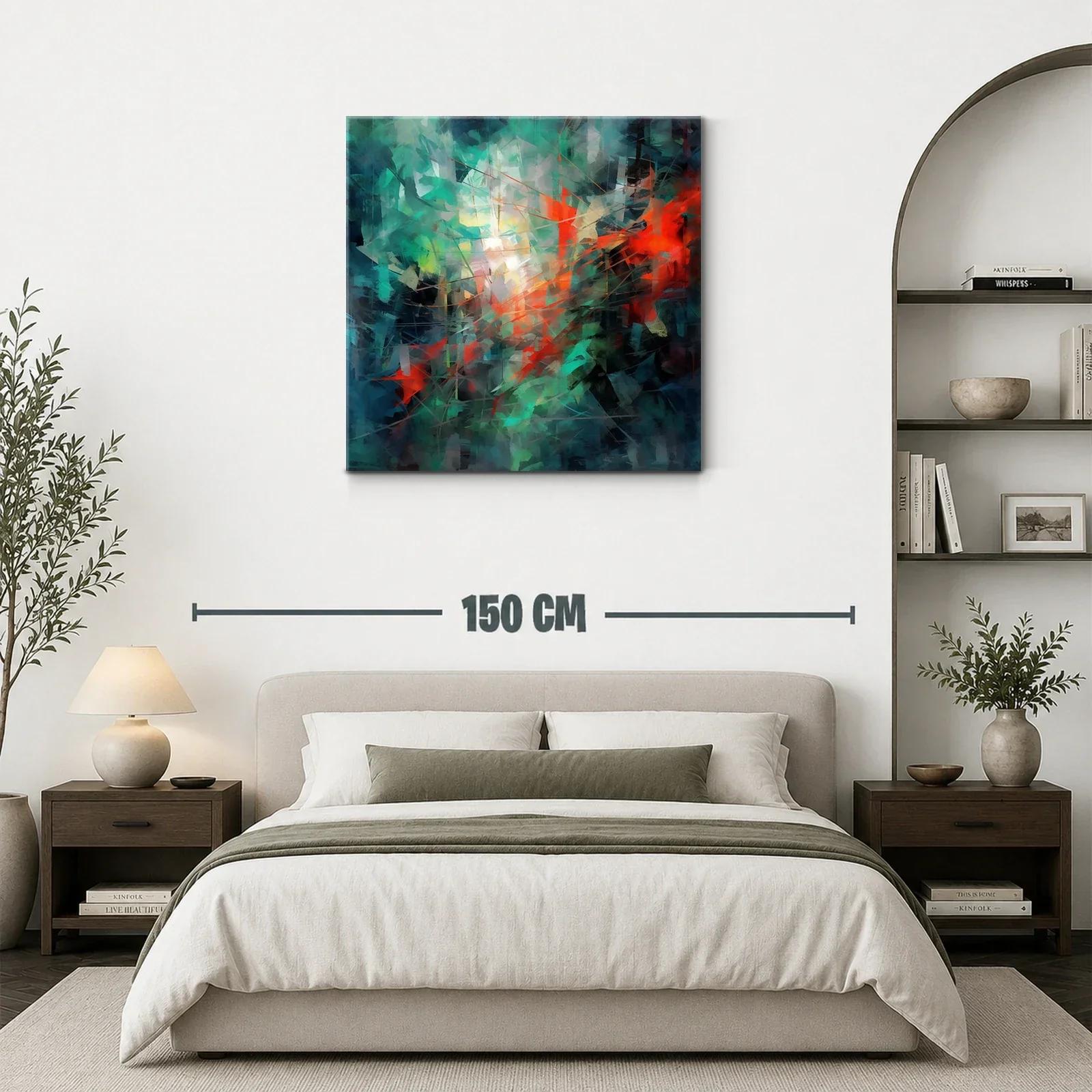 Cuadro abstracto con vibrantes toques en tonos verdes y rojos — miniatura 3