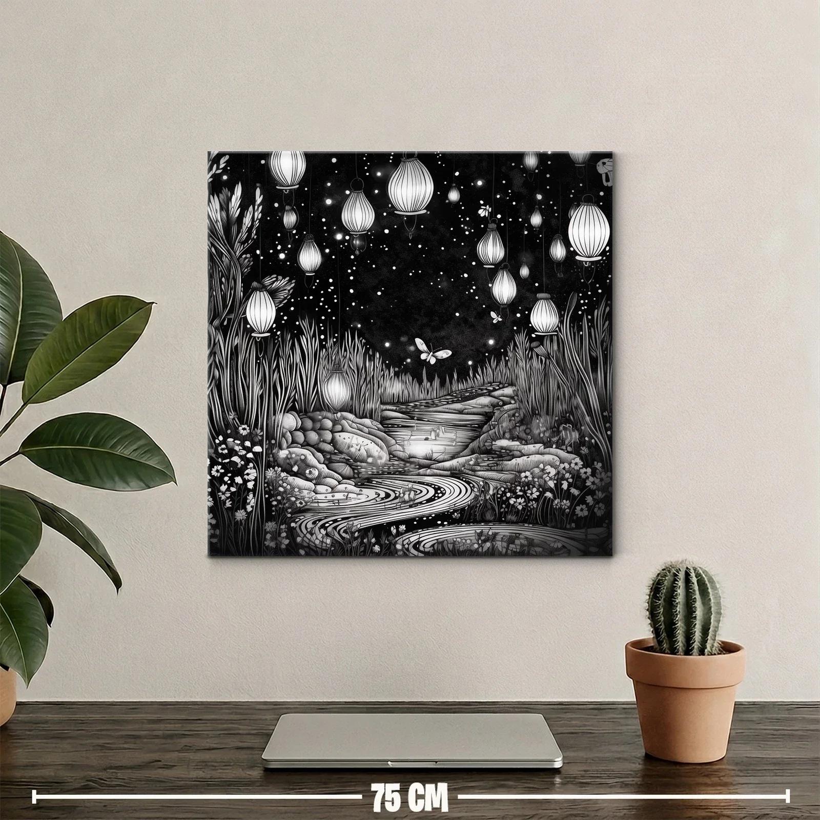 Paisaje nocturno con linternas y mariposas brillantes — miniatura 2
