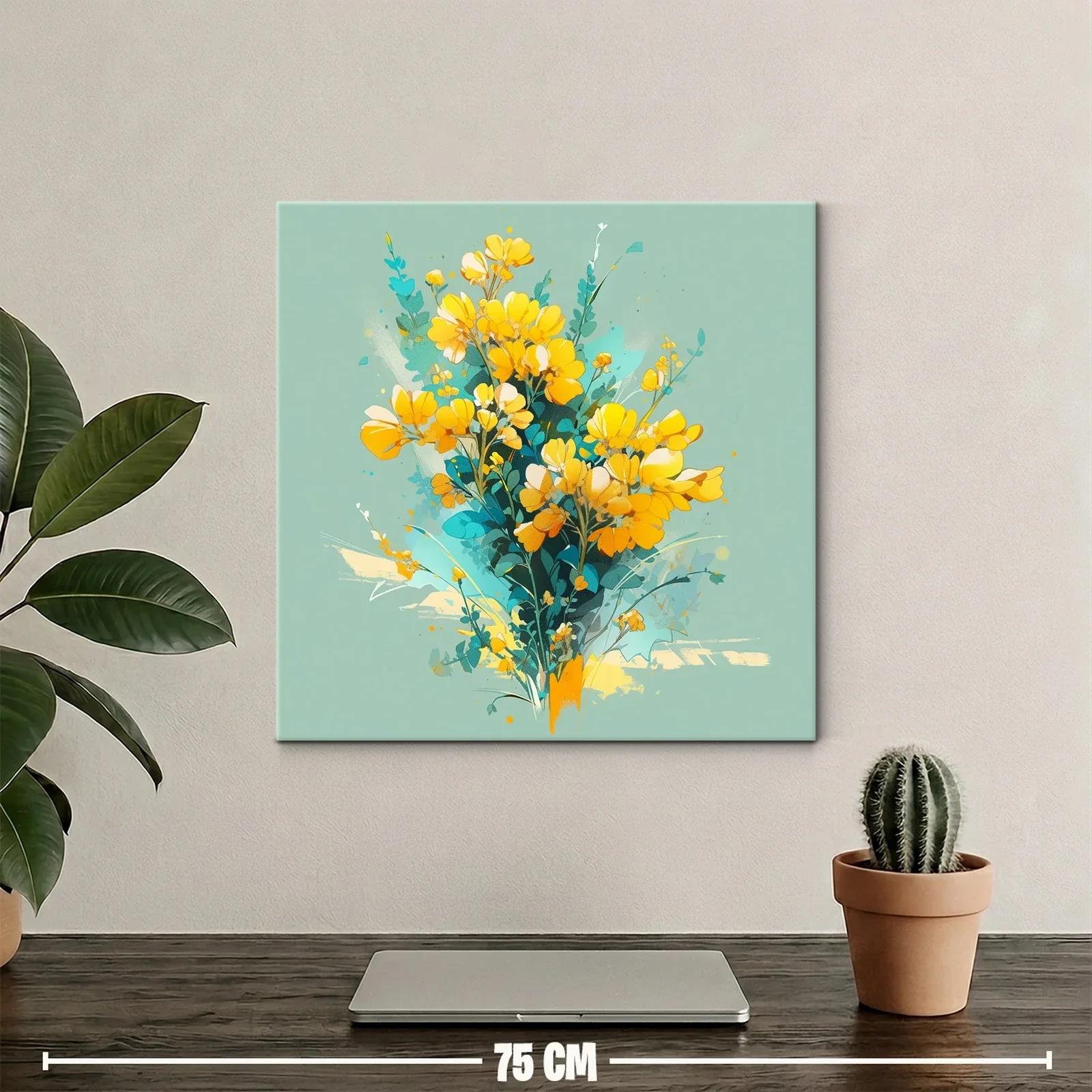 Cuadro floral vibrante con tonos amarillos y verdes — miniatura 2